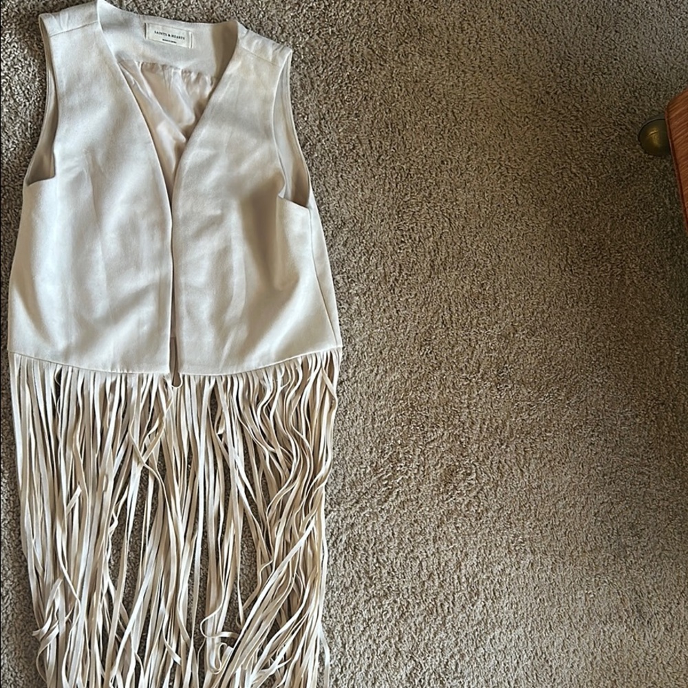 Cream Fringe Vest with Structured Design